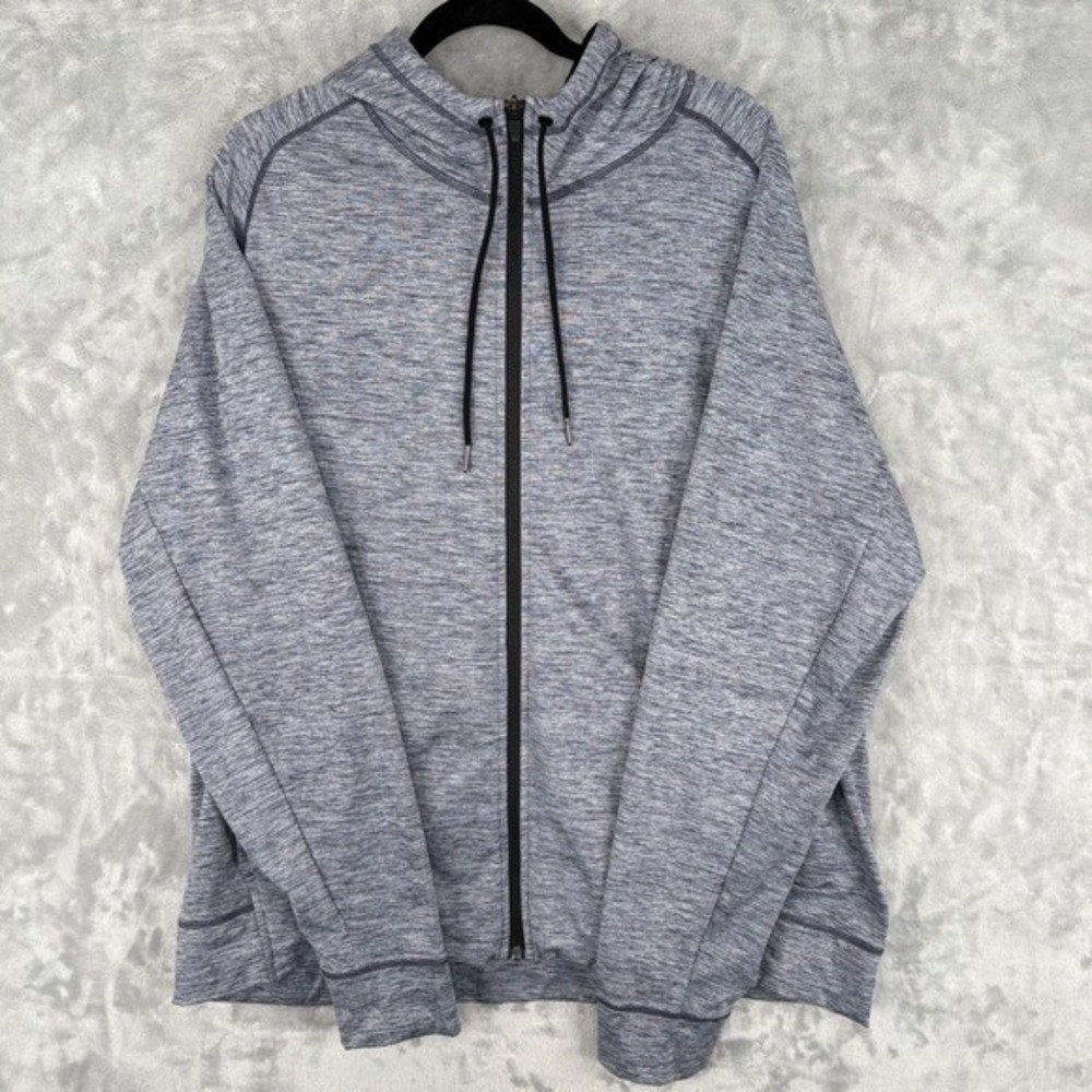 Zella Men Heathered Track Jacket Gray Blue Full Zip Hooded 2XL Polyester Spandex